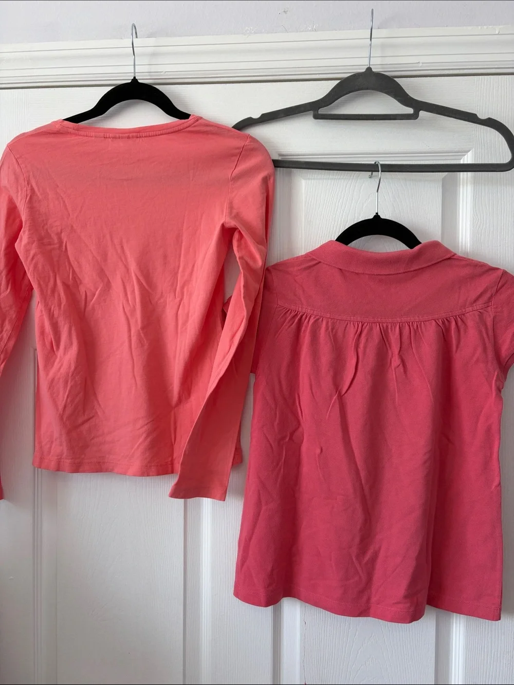 Lacoste Girls' Coral Pink Long Sleeve Tee and Polo Top Set. Two shirts